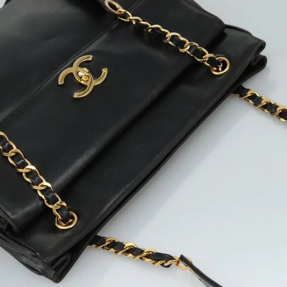 CHANEL COCO Mark Chain Shoulder Bag Lamb Skin Black Gold CC Auth 109490 - Picture 7 of 15